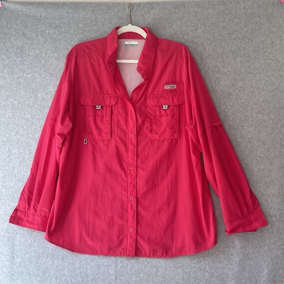 Columbia PFG Fishing Hiking Shirt Tamiami II Vented Button Down Pink Womens XL - Picture 1 of 9